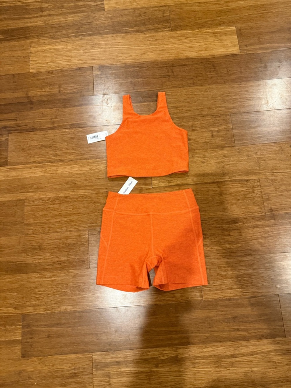 Outdoor Voices Matching Orange Active Crop Tank and Shorts Set SMALL